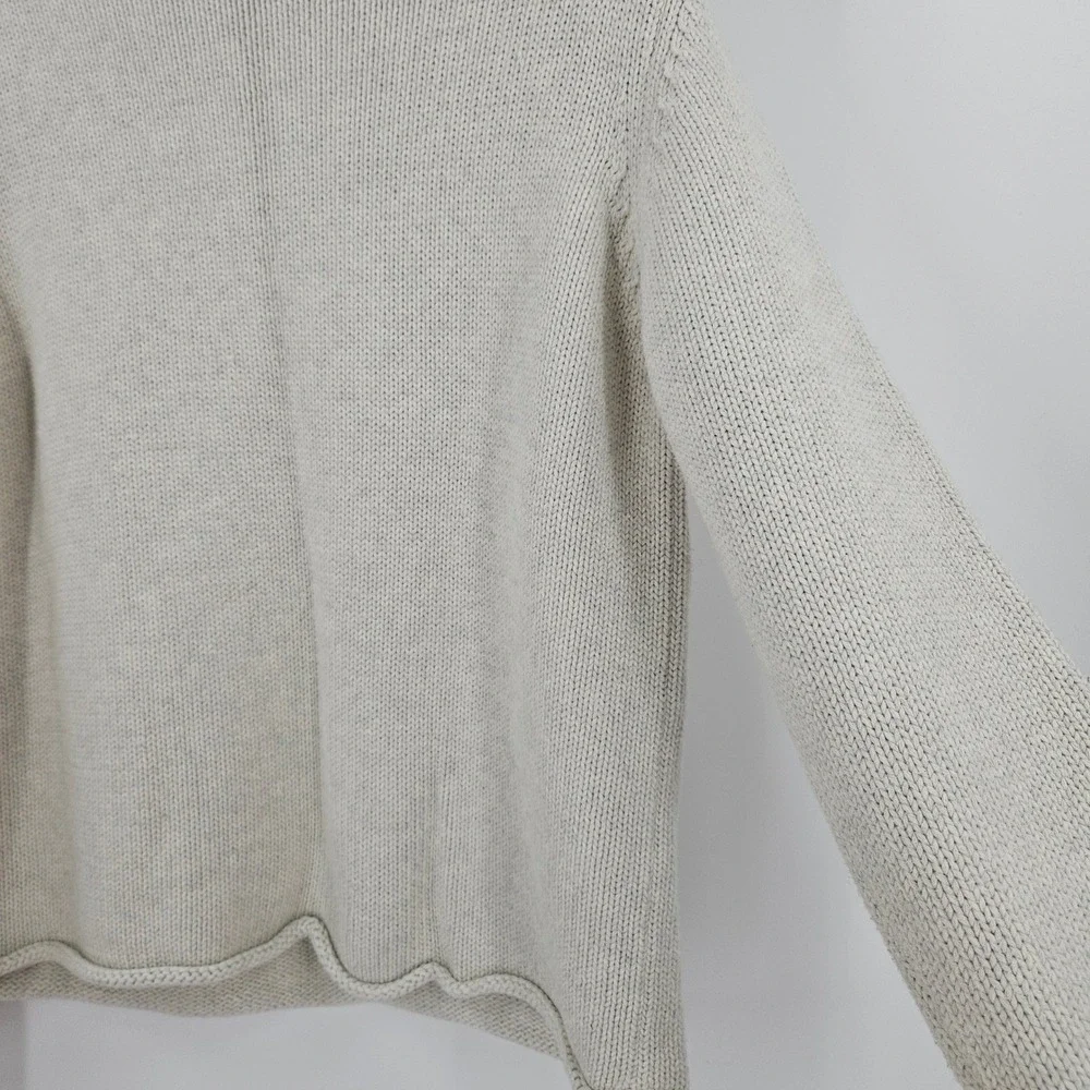 VTG J.Crew Roll Neck Sweater Ivory Cotton Heavy Knit Preppy Pullover Winter Sz L